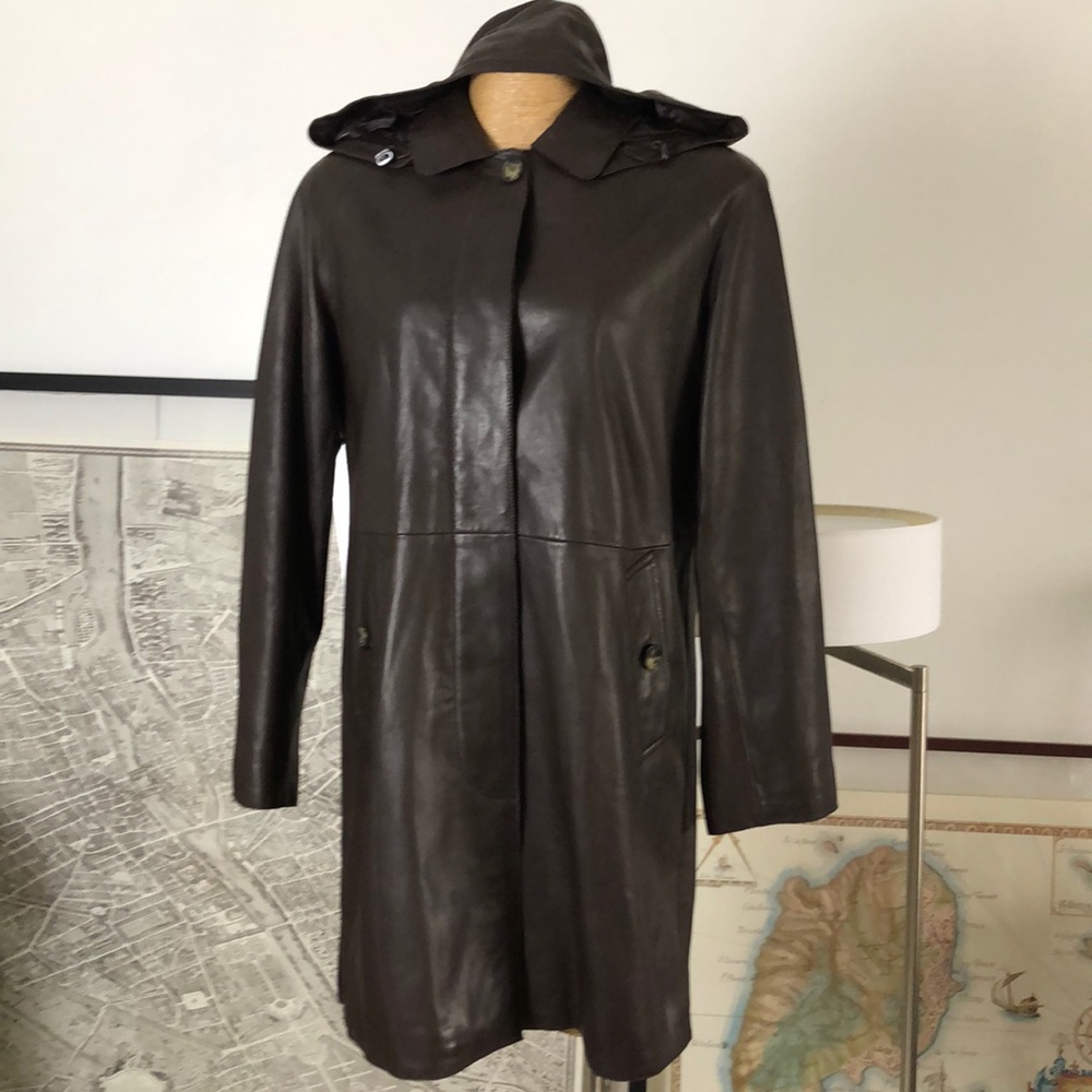 Burberry coat lambskin leather  detachable hoodie coat